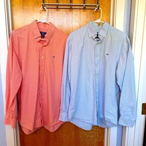 Two Vineyard Vines Whale Long Sleeve Button Down, 100% cotton, M, hardly worn